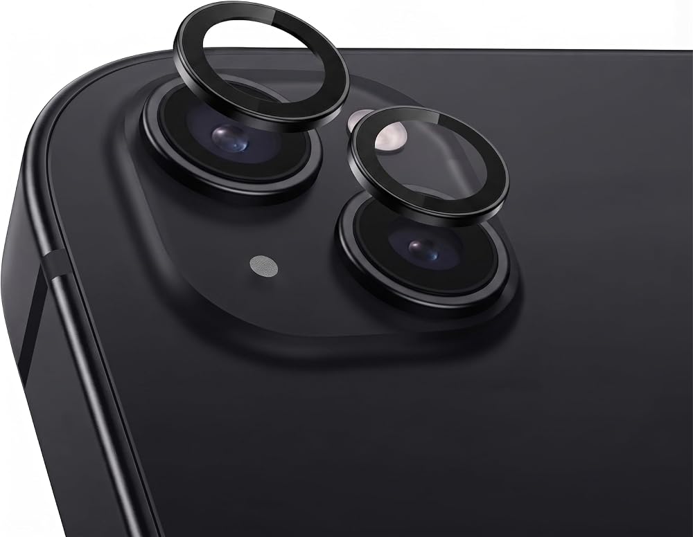 Babilden iPhone 15/15 Plus İle Uyumlu Kamera Lens Koruyucu Alüminyum Alaşım Çerçeveli Telefon Lensi Temperli Cam Koruma (Siyah)