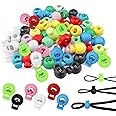 HEKOBAG 60Pcs Single Hole Spring Cord Locks, Cord Lock End Toggle Plastic Round Toggle Stoppers Small Sliding Cord Fastener Slider for Drawstring Rope Paracord End Rucksack Craft