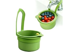 WIMPROVE Sieb für SpüLbecken mit Druckknopf & Abnehmbarem Silikon-Ablaufkorb | Einrastfunktion für Händefreies spüle Aufhängen/Waschen | spüle Ideal für Nudeln/Gemüse in Haushalten & Profiküchen (Grün)