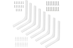 HWTONG 8 Pezzi Staffe a L per Mensole Pesanti Bianche, 125 x 150 x 20 mm Staffa a L per Mensola Angolare, Staffe per Mensole in Acciaio Inox, Adatto a Garage Bagni Cucine Soggiorno (150 x 125 x 20mm)