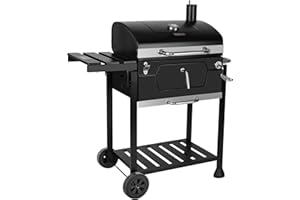 Royal Gourmet Barbecue à Charbon de Bois, Grill à Charbon 100 x 64,5 x 104,5 cm, Chariot à Barbecue avec Couvercle, Thermomètre et Poignée en Acier Inoxydable pour Camping, Jardin