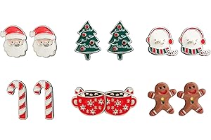 YUNHENTONG Weihnachten Ohrstecker Set - 6 Paare Weihnachtsohrstecker mit Santa, Schneemännern, Krücken und Weihnachtsbaum - Weihnachtsschmuck für Mädchen und Frauen