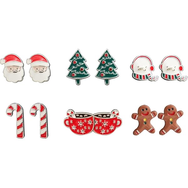12 Paia Di Orecchini A Spillo Di Natale Naler – Con Pupazzi Di Neve, Jingle Bells, Alberi – Kit Multicolore Per Donna E Ragazza