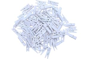 LOMIMOS Clip en Bois blanc，100pièces,Mini Porte-photos en Plastique Décoration pour Accrocher des Photos Notes Autocollantes Vêtements Décoration de la Maison et de la Chambre