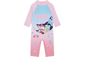 Bluey Official Girl's Swimsuit, One Piece Swimming Costume Sun Suit Featuring, Age 18 Months - 8 Years