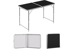 WOLTU Table de Camping Pliante Tables de Jardin Table de Travail Tables de Balcon réglable en Hauteur en Aluminium MDF,Noir
