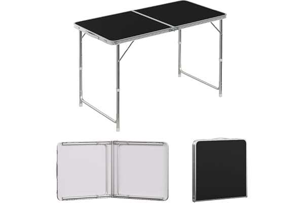 WOLTU Table de Camping Pliante Tables de Jardin Table de Travail Tables de Balcon réglable en Hauteur en Aluminium MDF,Noir