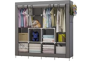 UDEAR Armario de Ropa de Tela y Tubo Metal para Ropa Organizador Ropero Plegable Colgar (Gris)