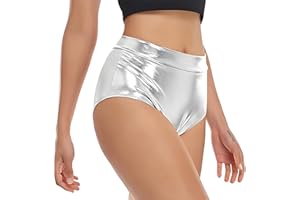 SAMHENG Pantaloncini Lucidi da Donna, Pantaloni Caldi Metallici Elasticizzati Sexy, Pantaloncini Intimo Danza Classica, Pantaloncini Bottino Vita Alta per Abbigliamento Ballo Nightclub Rave Party Prestazione