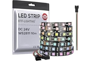 BTF-LIGHTING WS2811 DC24V 32FT RGB indirizzabile LED Pixel Strip 600 LED 100 pixel Full Colour Nero PCB IP30 Non impermeabile Funziona con Arduino/Raspberry/etc Impedisce la caduta di tensione