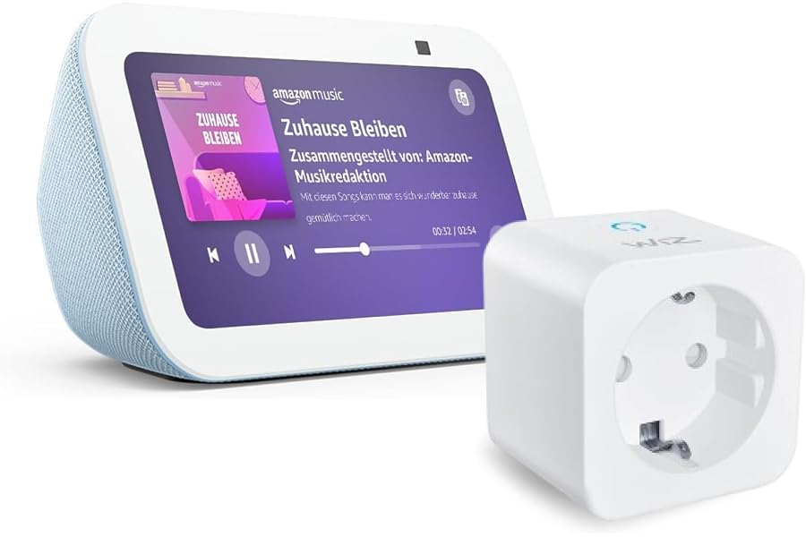 Echo Show 5 (Neueste Generation) | Graublau + WiZ Smart Plug, Funktionert mit Alexa - Smart Home-Einsteigerpaket