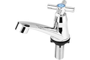 GOTOTOP Basin Faucet Single Handle Water Nozzle Cold Water Tap, Modern Single Cold Faucet Sink Accessories Chrome Finish Water Tap for Home Bathroom Washbasin Kitchen Basin(Cross Handle)