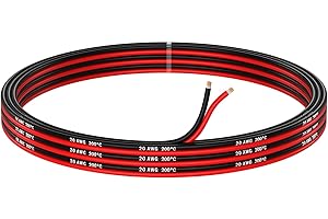 MMOBIEL 20 AWG Elektryczny Przewód Równoległy – 20 Gauge 5m / 16.4ft - Cyna Kabel Miedziany - 2 Żyłowy do Przewodów Samochodowych - Taśmy LED, Przewody Audio/Głośnikowe, Lampy