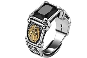 Ysrpoud Rings, real 925 sterling silver black stone ring, man women virgin mary cubic zirconia onyx jewelry open size