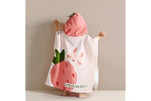 Bebamour Asciugamani con cappuccio per bambini e bambine Asciugamano con cappuccio indossabile per bambini e bambine Asciugamano con cappuccio assorbente per bambini,Strawberry
