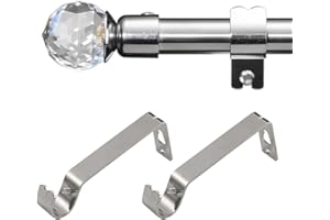 OLLIDOT Curtain Poles, 1.6 cm Single Curtain Rods 76-157 cm, Curtain Poles for eyelet curtains for Bedroom, Door, Windows, Decorative Drapery Pole with Acrylic Diamond Finial, Silver