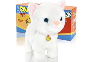 SWTOIPIG Peluche elettronico interattivo – aggiornamento controllo audio animato, animale domestico elettronico, robot, gatto, gattino, giocattolo, regali per Natale (bianco)