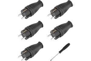 GLIROWY Protective contact plug, 5 x earthing contact plugs and 1 x screwdriver, and durable. Can be used for 0.5-3 cm² cables, IP44 protection class, 230 V, 16 A