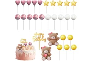 FENYW Decorazione Torta Battesimo, Orsacchiotto per Torte Rosa Decorazione, Topper Foam Ball Torta, 28 pcs Mini Topper Torta Palloncino, Battesimo Bimbo Cake Tooper per Baby Shower Compleanno