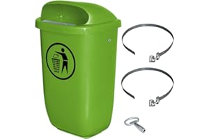 BRB Waste Bin for Outdoor Use, Capacity 50 Litres, According to DIN 30713, Complete Set with Clamp Strap for Post Fixing