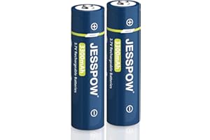 JESSPOW Wiederaufladbare 3.7V Akku 2 Stück, 3300mAh Batterie Lange Lebensdauer, für Taschenlampen, Stirnlampen, Ferngesteuerte Autos (Button-Top, Nicht AA-Akku)