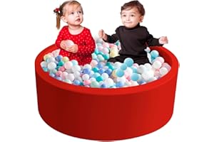 Aunekiv Bällebad für Baby ab 1 Jahr, Rundes Weiches Bällebad ohne Bälle, Schaumstoff Bällebad Kinder, 120x40 cm Bällepool Ballgruben Spielzeug für Kleinkinder, Rot