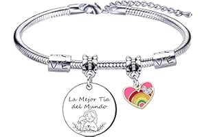 Lumengqi Pulsera con Grabado Colgante: La mejor tía del mundo Regalos de cumpleaños para Mujer Pulsera de Plata
