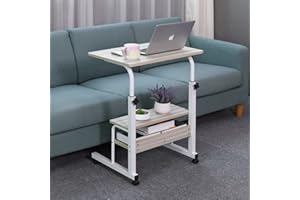 Emall Life Tavolino regolabile per divano/letto, scrivania portatile con ruote, carrello per computer portatile con ripiano aperto (acero bianco, 60 x 40 cm)