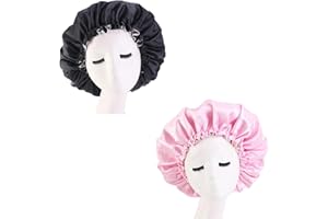 LADAYPOA 2 Pcs Satin Sleep Cap for Women Long Hair Silk Bonnet for Curly Hair bonnet for Sleeping Extra Large Double Layer Adjustable Satin Bonnet for Women