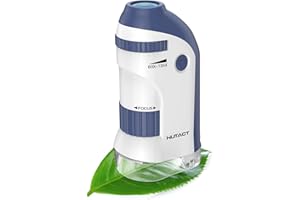 HUTACT Microscopio Tascabile con Set di Vetrini: 60x-135x Microscopia Mini a LED Microscopio Portatile Bambini Regalo Educativo per Studenti Adulti Osservazione Microbiologica - blu