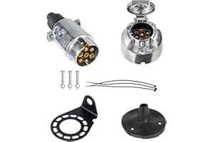 BEIJISTAR Kit Presa Spina per Rimorchio Metallo 7 Poli con Guarnizione in Gomma e Staffa di Montaggio in Metallo, 12V Connettore Presa Spina per Rimorchio 7 Poli Impermeabile, per Camion RV Caravan
