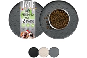 AVYDIIF 2 Pack Pet Feeding Mats, Waterproof Anti-slip Placemats for Dog Cat Bowl Silicone Pet Food Mat, Raised Edge Prevent Spills on Floor & Carpet, Dishwasher Safe (2 Grey, 28 X 28 cm)