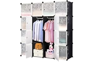 ‎HENGMEI HENGMEI Kleiderschrank DIY Regalsystem Aufbewahrung Schrank, PP-Kunststoff mit Tür Garderobenschrank, Wasser und Staubdicht für Schlafzimmer Badezimmer (16 Boxen mit Tür, Schwarz)