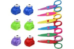 ALPPIHYM Paquete de 12 juegos de manualidades para niños con tijeras y punzones seguros -Patrón de ondas y tijeras en zigzag para manualidades creativas con papel