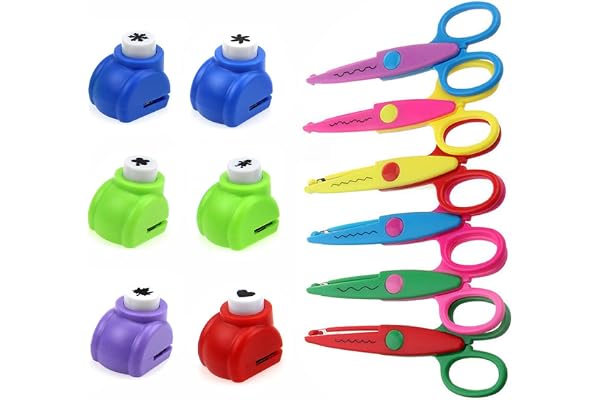 Alppihym Ciseaux artisanaux pour enfants 6 styles différents Ensemble faits à la main Artisanat de coupe de papier créatif