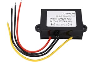 TICFOX DC-Buck-Modul, DC-zu-DC-Conventer-Buck Einstellbar von 60 V (20–72 V) auf 12V 5A PP-Shell-Epoxidharz-Netzteile IP67 Wasserdicht für Fahrzeuge, Motoren, Sicherheitsausrüstung