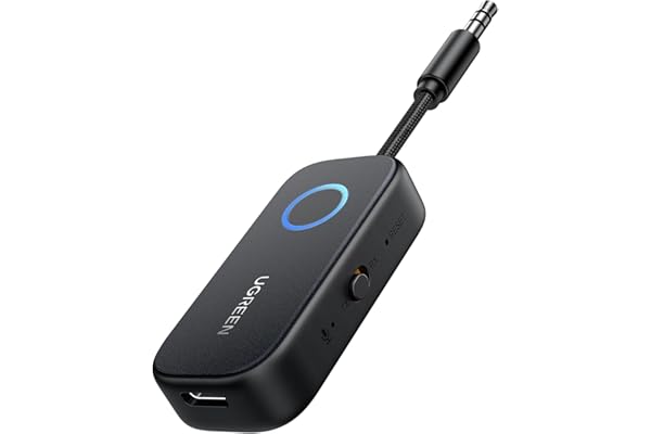 UGREEN Airplane Bluetooth 5.2 Transmitter Adapter for Airpods or Headphones Dual Pairs, 2-in-1 Wireless BT 3.5mm Aux Audio Receiver for Flight, TV, Car Stereo, Treadmill
