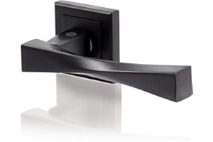 Yale Coppia di Maniglie per porte Verona, 35-ZR-8x8-A001KT5611 finitura nera opaca, profilo chiave ovale, con rosetta e bocchetta, fissaggi inclusi