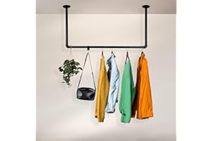 RSR Hangers® Kleiderstange Garderobe Industrie Design für Decke | Breite 100 cm x Höhe 50 cm | Deckenmontage | Garderobenstange | Ankleidezimmer | Schlafzimmer | Flur | begehbarer Kleiderschrank