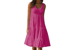 AMhomely Summer Dresses for Women UK Plus Size Skater Dress Casual Sleeveless Tank Dress Ladies Round Neck Knee Length Sundresses Trendy Beach A Line Tunic Dress Loose Shift Dress Clearance