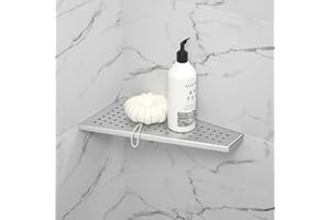 Bernkot Étagère d'angle de douche en acier inoxydable 304 sans perçage pour salle de bain - Support de shampooing - Trou carré trapézoïdal - 305 x 155 mm