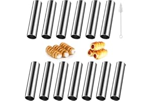 JINSION 15 Pièces Moule Cannoli Acier Inoxydable, Crème Pâtissière Tube, Moule Croissant Vis Brosse Nettoyage Feuilletés Gâteau Glacé