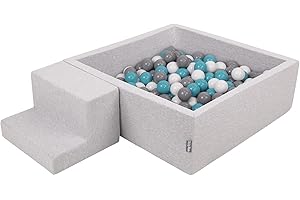 KiddyMoon Parque Infantil De Espuma con Cuadrada Piscina De Bolas (200 Bolas) para Niños, Gris Claro:Gris/Blanco/Turquesa
