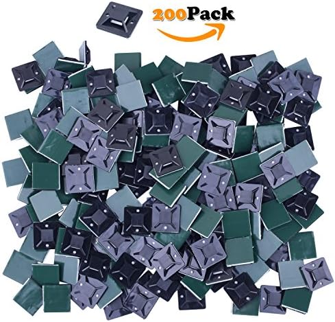 NOUVCOO 200pcs/pack Self Adhesive Zip Tie Mounts, 0.9x0.9inch (23x23mm) Cable Tie Mounts Black with Screw Holes for Smooth and Rough Surface NV04