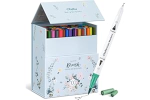 Ohuhu 100 Colouring Pens, Dual Tip Brush Pens Felt Tip Pens, Art Markers Set with Fineliner, for Kids Adults Colouring Book Drawing Calligraphy Sketching Journal, Maui - White Storage Case