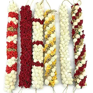 Super Gelingen Hair Gajra in Artificial Mogra Flower with Multicolor And Multi Designs Pack of 6