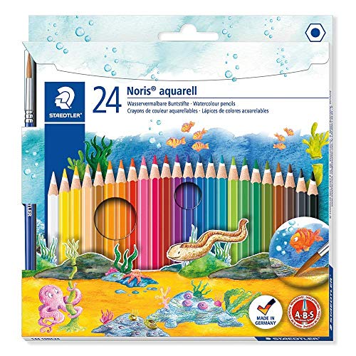 Staedtler Noris Club 144 10NC24 Aquarell-Buntstifte, erhöhte Bruchfestigkeit, sechskant, Set mit 24