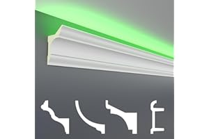 Perfiles de estuco HEXIM LED paquetes de ahorro - Iluminación indirecta con molduras de techo de PU, luz y opaco- (20m LED-4) Accesorios de pared decorativos