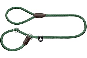 HUNTER Retriever-Hundeleine Freestyle, Farbe: dunkelgrün, integrierte Halsung, stufenlos verstellbar, witterungsbeständig, pflegeleicht, griffig, Robustes Tau mit Ledertipps, Größe: 8/170