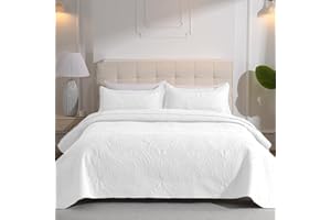 DUJUIKE Copriletto Matrimoniale, Copriletto 170x210cm Set Da Tre Pezzi, Con 2 Federe 50x75 cm, Trapunta Goffrata Multifunzionale, Può Essere Utilizzato Come Lenzuolo Per Divano (Bianco)